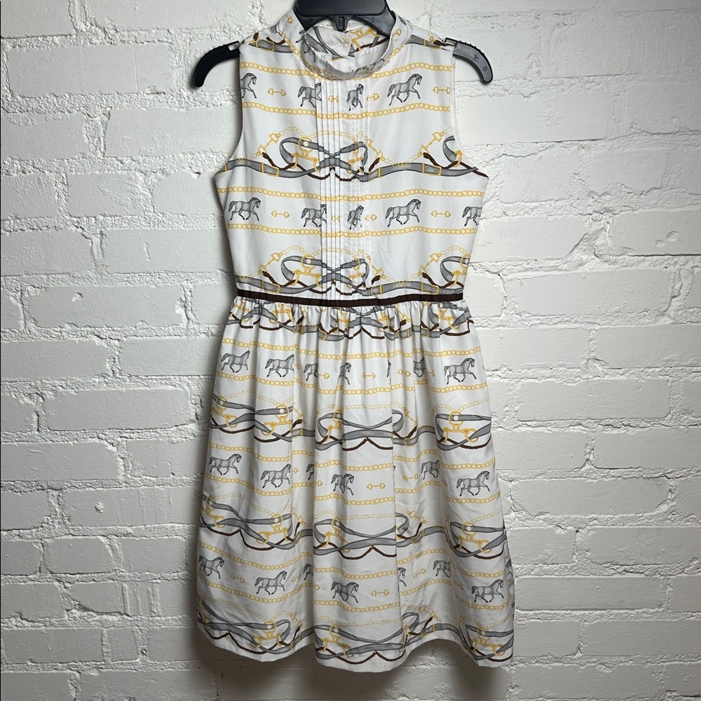 Janie & Jack Dress| Girl Ivory Classic Horse Scarf Print Sleeveless Formal Dress